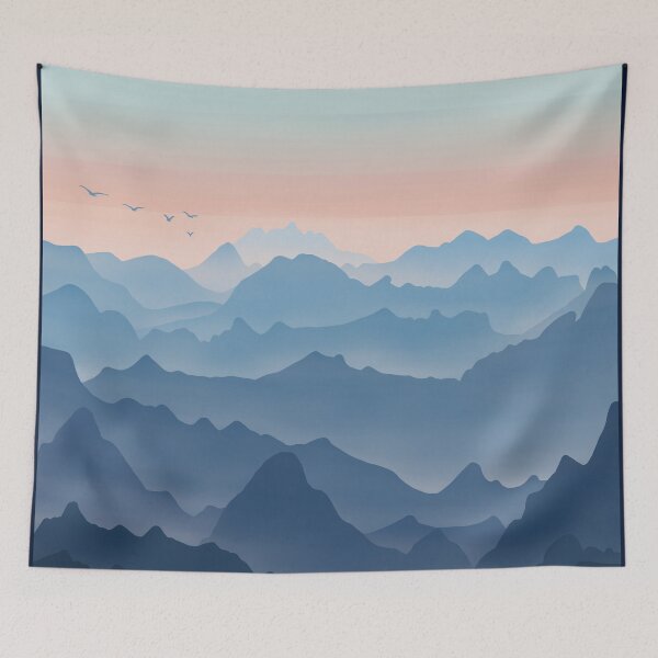 Item preview, Blue and Orange Rocky Hills Landscape Digital Illustration designed and sold by AlmightyClaire.