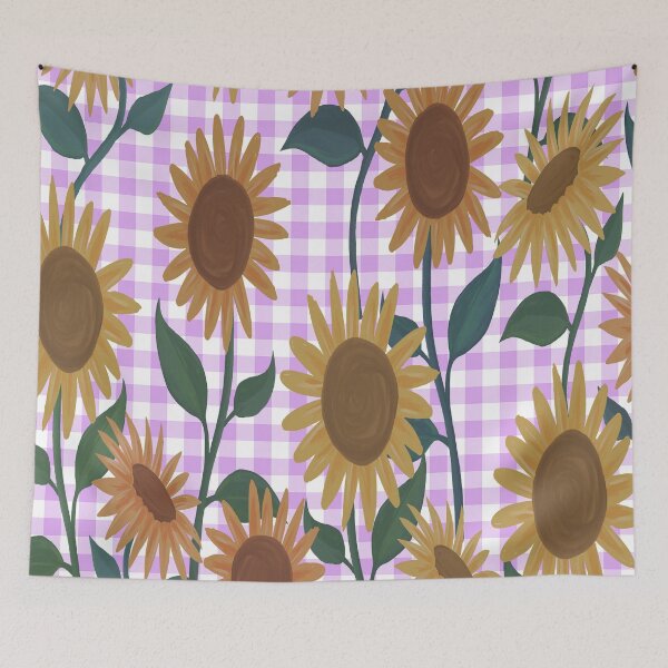 Item preview, Purple White Buffalo Plaid and  Sunflower Pattern designed and sold by Tamas Das.