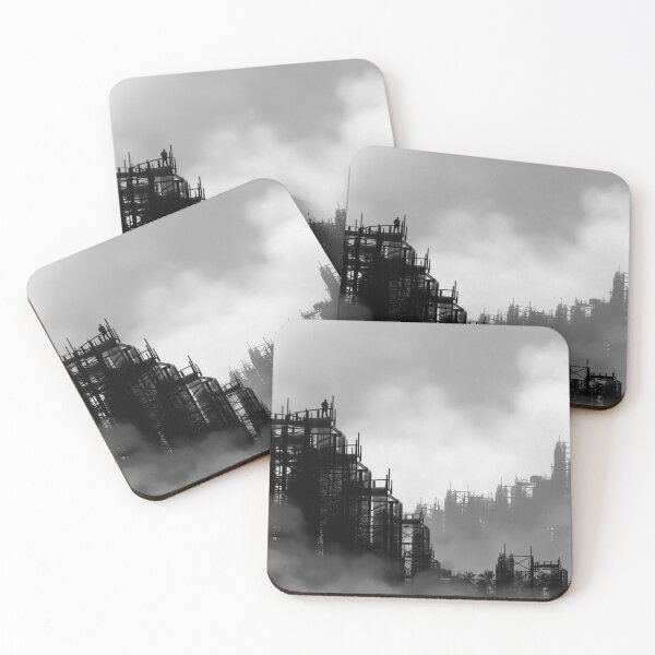 Item preview, Black And White Retro Futurism Smog Industrial Urban Refinery Landscape Sunset designed and sold by WillPowerApp.