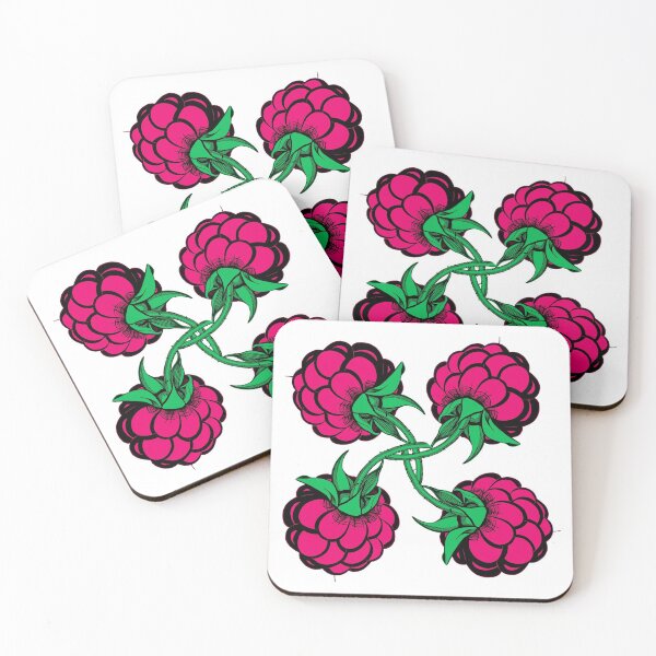Item preview, pattern four stylized black pink green berry raspberry designed and sold by nataliavavilina.