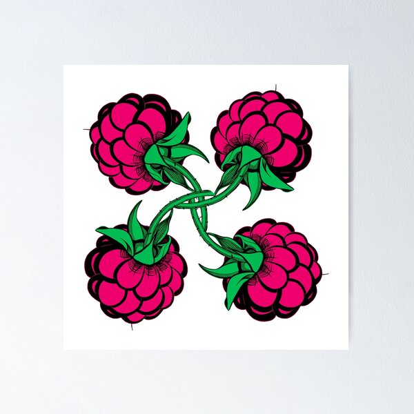 Item preview, pattern four stylized black pink green berry raspberry designed and sold by nataliavavilina.
