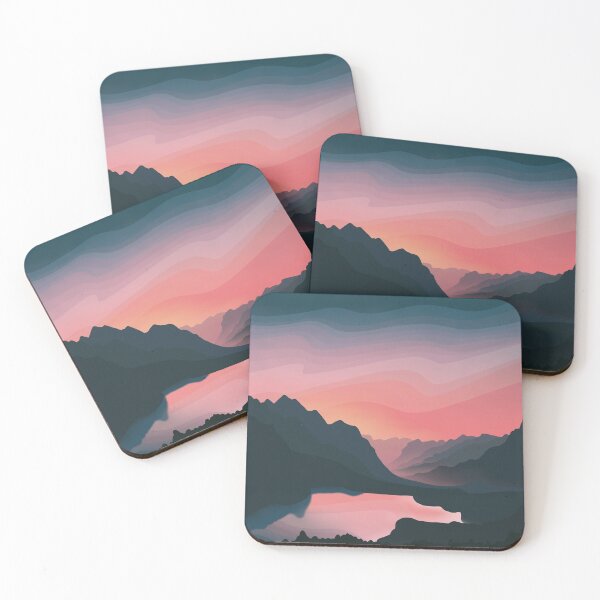 Item preview, Warm Red Sunrise Beyond Hills Landscape Digital Illustration designed and sold by AlmightyClaire.