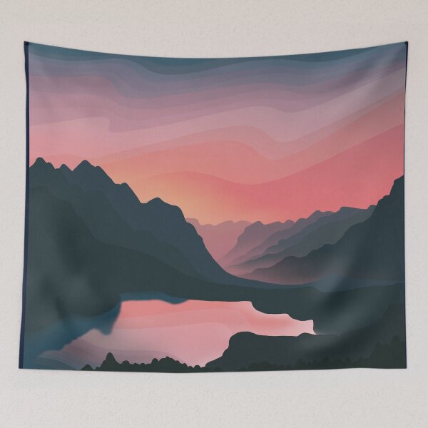 Item preview, Warm Red Sunrise Beyond Hills Landscape Digital Illustration designed and sold by AlmightyClaire.