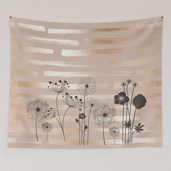 Item preview, Black Wildflowers on a Gold Striped Pattern designed and sold by squishyrainbow.