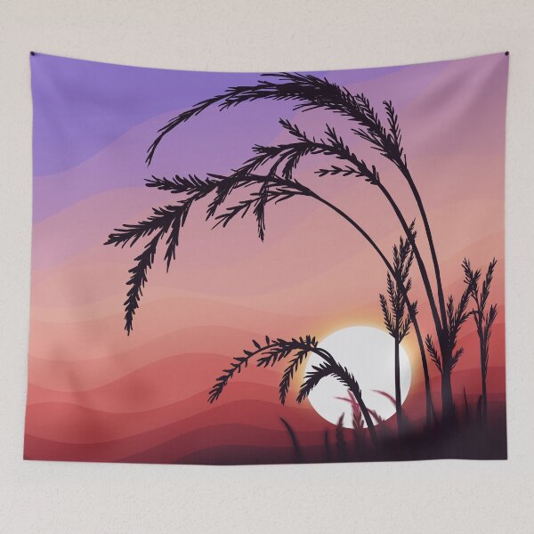 Item preview, Warm Red Sunrise Silhouetting Wheat Landscape Digital Illustration designed and sold by AlmightyClaire.