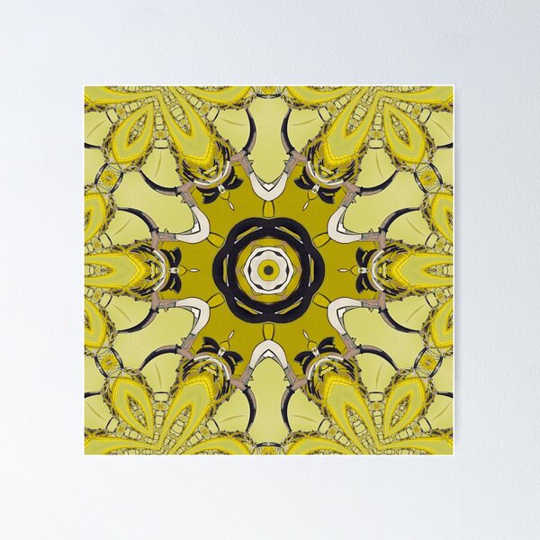 Item preview, floral patterns and kaleidoscope design in shades of yellow black and grey designed and sold by mister-john.