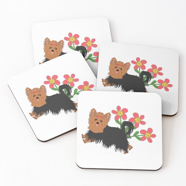 Item preview, Happy Yorkshire Terrier and Flowers designed and sold by Lulupainting.