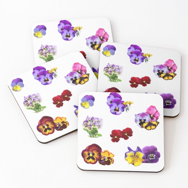 Colorful Pansies Garden Collage with Butterfly Coasters (Set of 4)