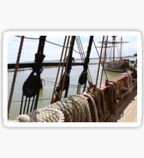 Onboard a moored old ship. Sticker