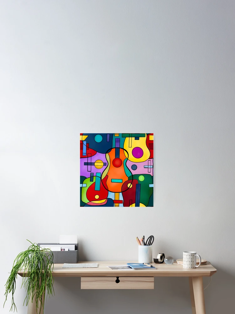 Guitar lovers cubism style art 