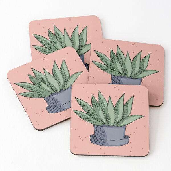Item preview, Green Aloe Succulent Cactus in Blue Pot Hand Drawn Line Art designed and sold by ksrogersdesigns.