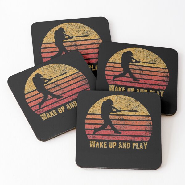Item preview, Wake Up and Play Baseball Silhouette on Red Retro Vintage Sunset / Sunrise designed and sold by thehappylamb.