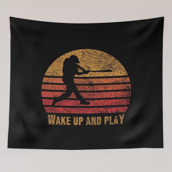 Item preview, Wake Up and Play Baseball Silhouette on Red Retro Vintage Sunset / Sunrise designed and sold by thehappylamb.