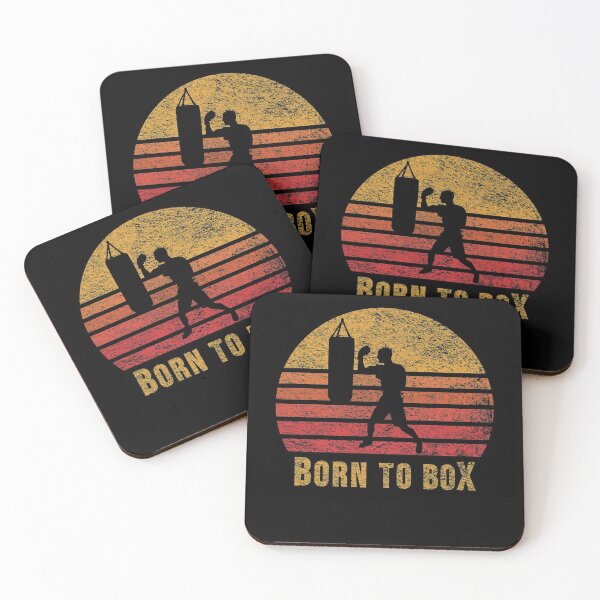 Item preview, Born to Box Boxer Silhouette on Red Retro Vintage Sunset / Sunrise designed and sold by thehappylamb.