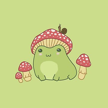 Artwork thumbnail, Kawaii Frog with Mushroom Hat: Cottagecore Aesthetic, Toadstool and Snail Companion, Perfect for Frogge Lovers by MinistryOfFrogs