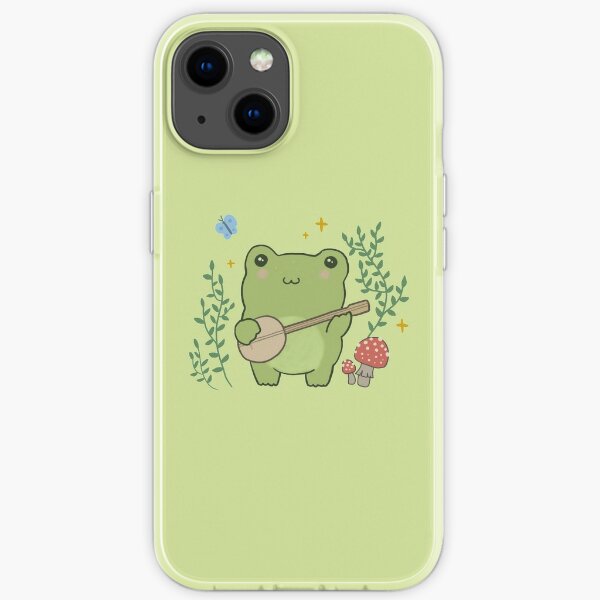 Kawaii Cute Frog Banjo Butterfly - Cottagecore Aesthetic Frog iPhone Soft Case