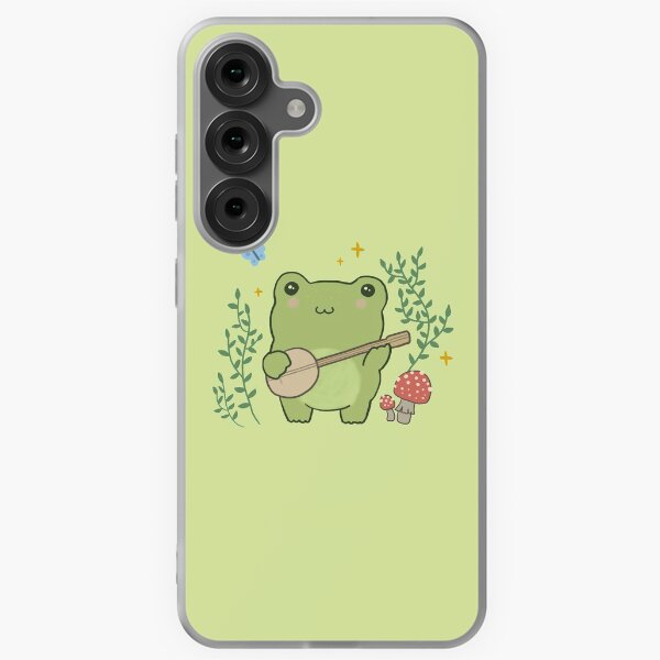 Item preview, Kawaii Frog Playing Banjo: Toad Cottagecore Aesthetic Mushroom and Blue Butterfly designed and sold by MinistryOfFrogs.