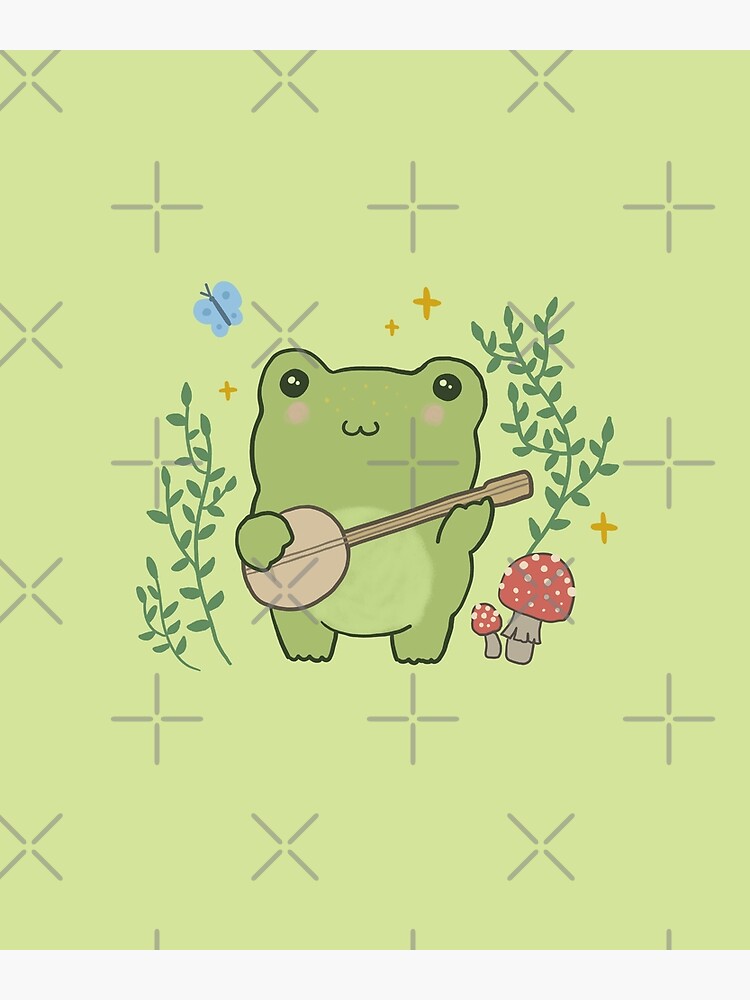 Kawaii Cute Frog Banjo Butterfly Cottagecore Aesthetic Frog Poster | My ...