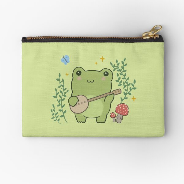 Item preview, Kawaii Frog Playing Banjo: Toad Cottagecore Aesthetic Mushroom and Blue Butterfly designed and sold by MinistryOfFrogs.