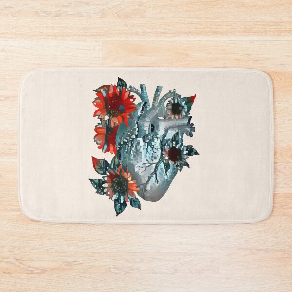 Item preview, human heart with flowers and daisy, blue red orange color, anatomy art designed and sold by Collagedream.
