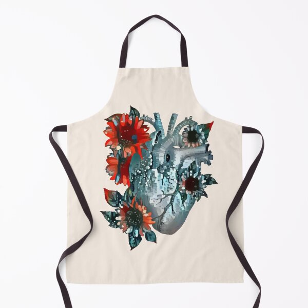 Item preview, human heart with flowers and daisy, blue red orange color, anatomy art designed and sold by Collagedream.
