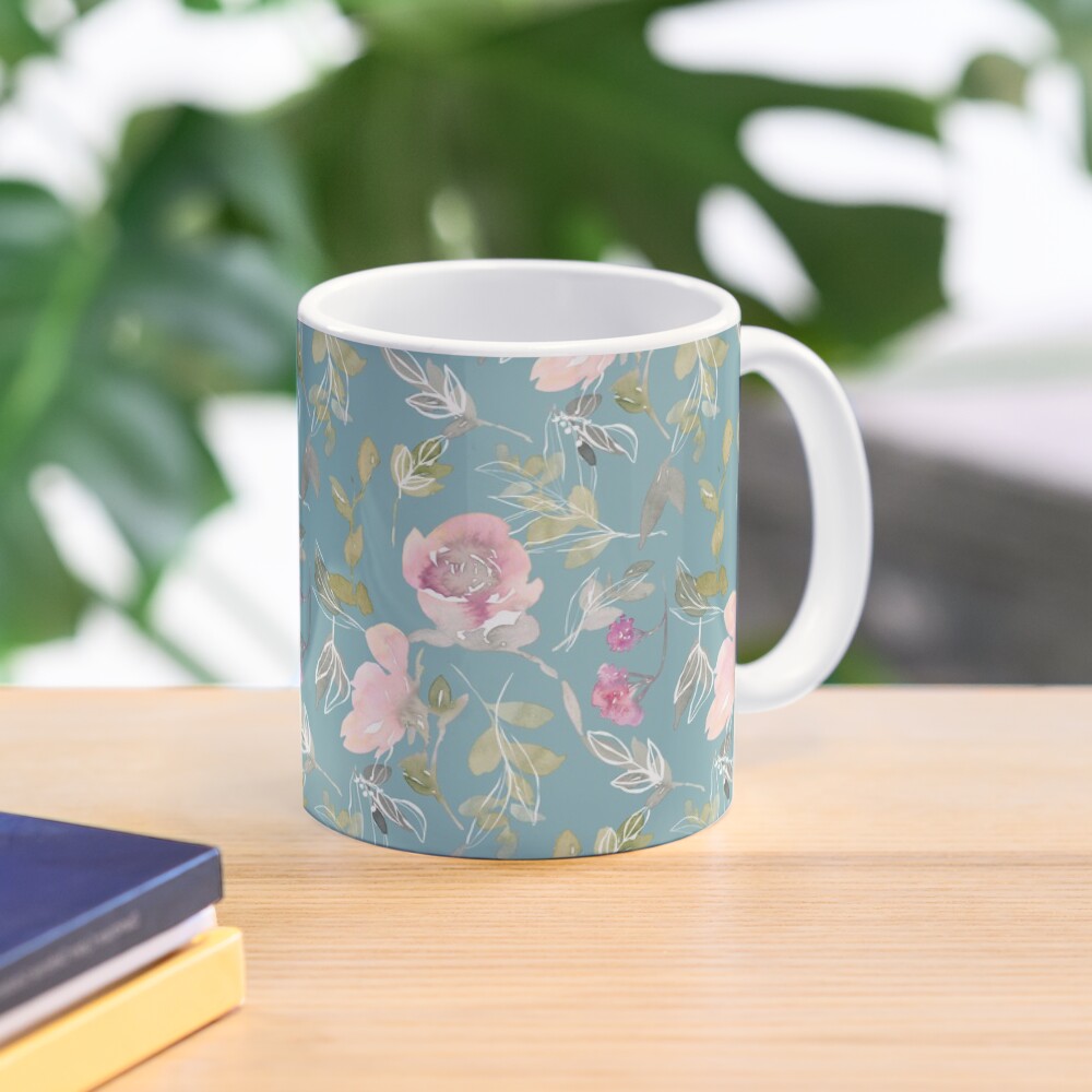 Light Blue Blossoming Floral Pattern Mug