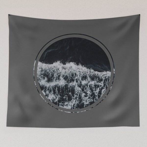 Item preview, Black and White Ocean Waves Round designed and sold by CaosTranscrito.