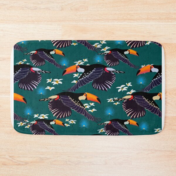 Item preview, Exotic toucan pattern whit white and blue flowers  designed and sold by AKart19.