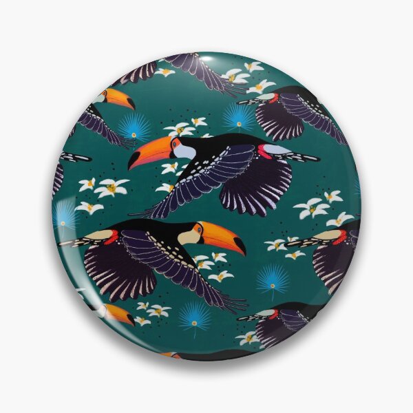 Item preview, Exotic toucan pattern whit white and blue flowers  designed and sold by AKart19.