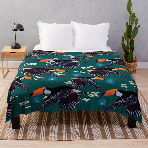Item preview, Exotic toucan pattern whit white and blue flowers  designed and sold by AKart19.