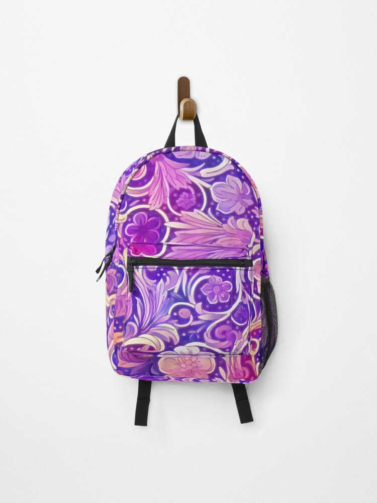 Thumbnail 1 of 3, Backpack, Purple Flower Pattern designed and sold by ClassicalAnime.
