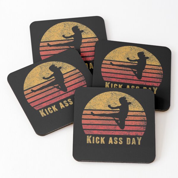 Item preview, Kick Ass Day Martial Arts Silhouette on Red Retro Vintage Sunset / Sunrise designed and sold by thehappylamb.