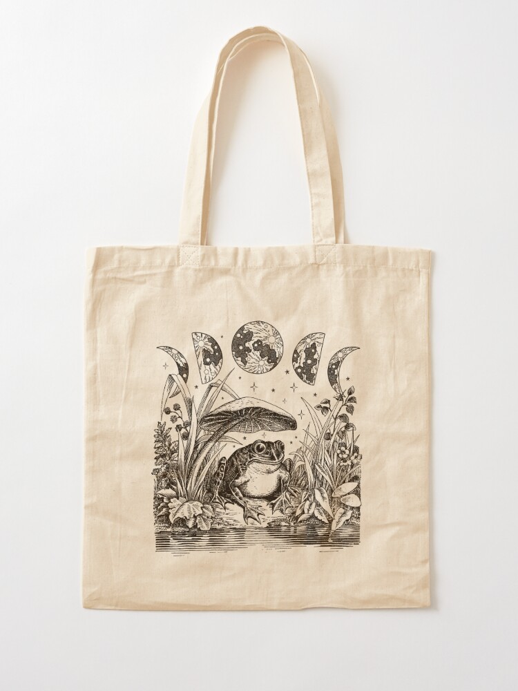 Alternate view of Cute Cottagecore Aesthetic Frog Mushroom Moon Witchy Vintage - Dark Academia Goblincore Witchcraft Froggy - Emo Grunge Nature Fantasy - Fairycore Toad Toadstool Pond  Tote Bag