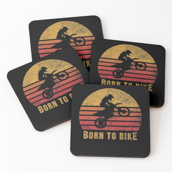 Item preview, Born to Bike Scrambler Silhouette on Red Retro Vintage Sunset / Sunrise designed and sold by thehappylamb.