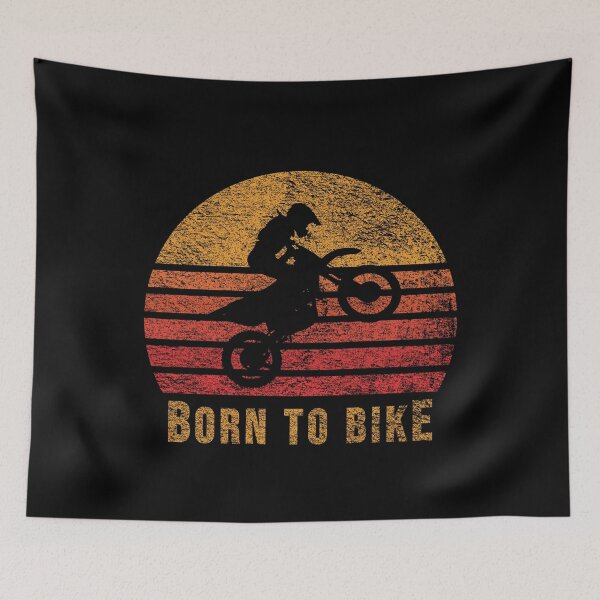 Item preview, Born to Bike Scrambler Silhouette on Red Retro Vintage Sunset / Sunrise designed and sold by thehappylamb.