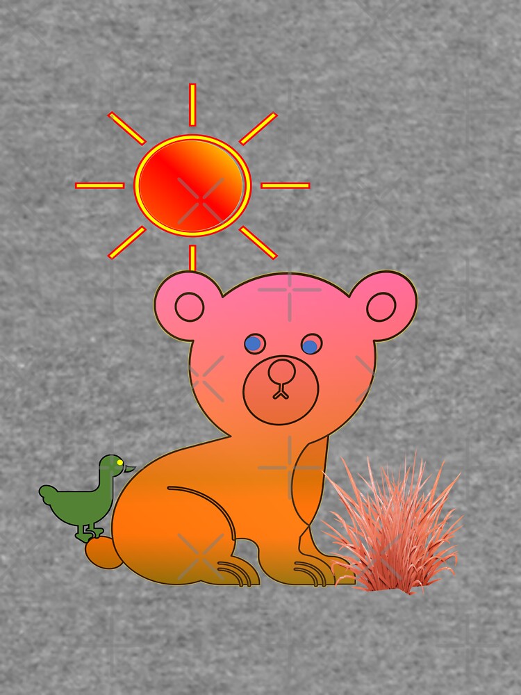 A pink yellow bear caricature with a green bird by Veee8