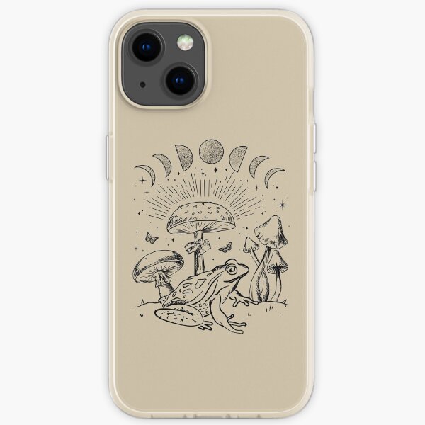 Frog Under Mushroom Dark Academia Cottagecore Aesthetic Goth Mystical - Edgy Alternative Look - Fungi Butterfly Toad In Forest Themed Psychedelic Nature - Gardencore Witchy Vibes iPhone Soft Case