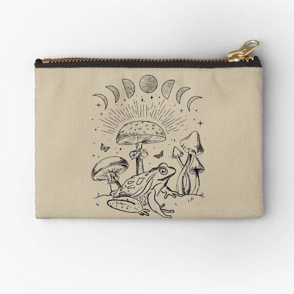 Frog Under Mushroom: Goblincore Cottagecore Aesthetic, Goth Mystical Edgy Alternative Look, Fungi Butterfly Toad in Psychedelic Forest Nature Zipper Pouch