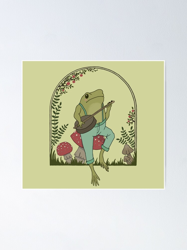 Poster for Sale avec l'œuvre « Cottagecore Aesthetic Frog Playing