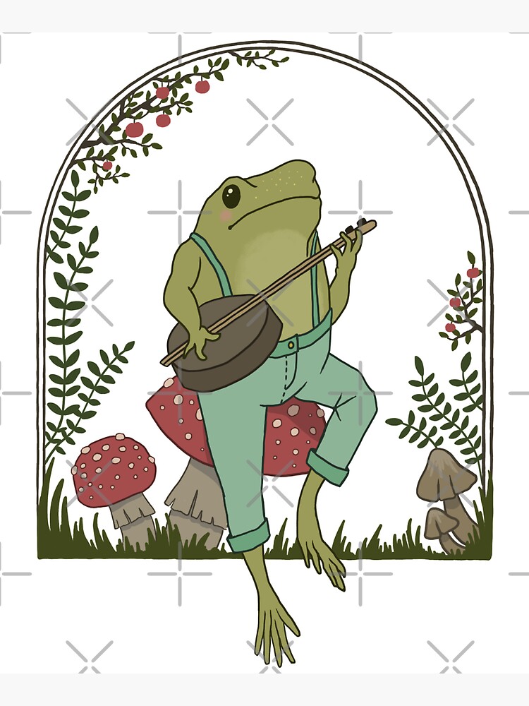 Cottagecore Aesthetic Frog Playing Banjo on Mushroom Cute Vintage by MinistryOfFrogs