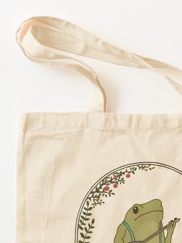 Alternate view of Cottagecore Aesthetic Frog Playing Banjo on Mushroom Cute Vintage Tote Bag