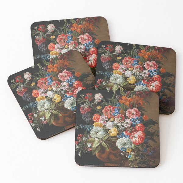Item preview, Abraham Brueghel (baptised 28 November 1631 – c. 1690) -  Carnations, lillies, nigellas and other flowers in a decorative terracotta vase on a stone ledge designed and sold by VISIBLECREATION.