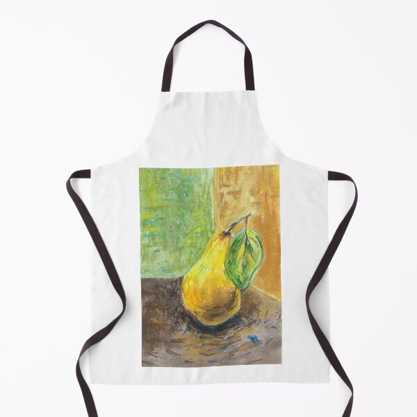 Item preview, large yellow pear with green leaf, still life on a colored background designed and sold by panyulia21.