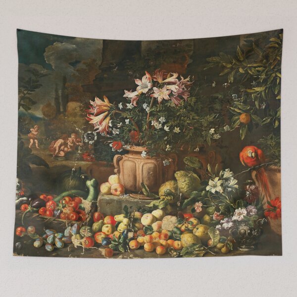 Item preview, Abraham Brueghel (baptised 28 November 1631 – c. 1690) -Still life of flowers with fruits, putti and animals designed and sold by VISIBLECREATION.