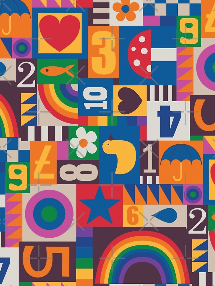 Pop Art Patchwork - Red and Rainbow - Fun Retro Pattern by Cecca Designs by Cecca-Designs