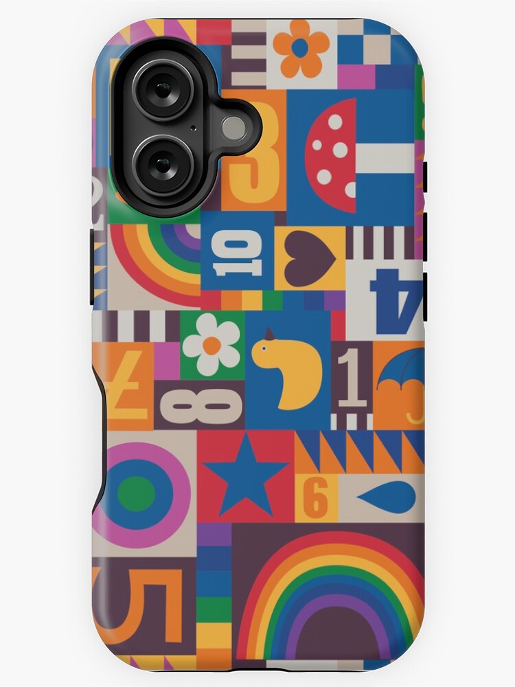 Thumbnail 1 of 4, iPhone Case, Pop Art Patchwork - Red and Rainbow - Fun Retro Pattern by Cecca Designs designed and sold by Cecca-Designs.