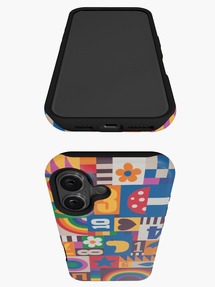 Thumbnail 3 of 4, iPhone Case, Pop Art Patchwork - Red and Rainbow - Fun Retro Pattern by Cecca Designs designed and sold by Cecca-Designs.