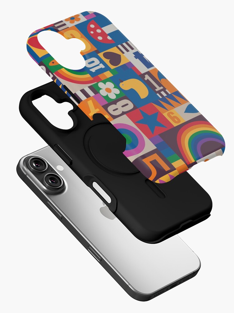 Thumbnail 2 of 4, iPhone Case, Pop Art Patchwork - Red and Rainbow - Fun Retro Pattern by Cecca Designs designed and sold by Cecca-Designs.