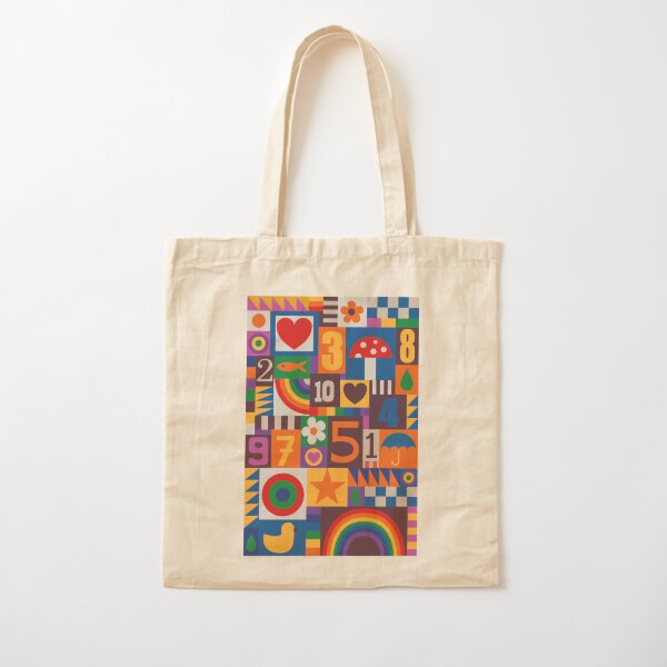 Pop Art Patchwork - Red and Rainbow - Fun Retro Pattern by Cecca Designs Cotton Tote Bag
