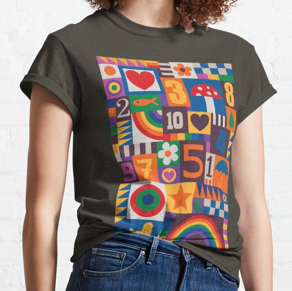 Pop Art Patchwork - Red and Rainbow - Fun Retro Pattern by Cecca Designs Classic T-Shirt